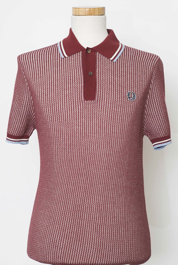 Twisted Textured Knit Shirt - Maroon / Ice / White - The Third